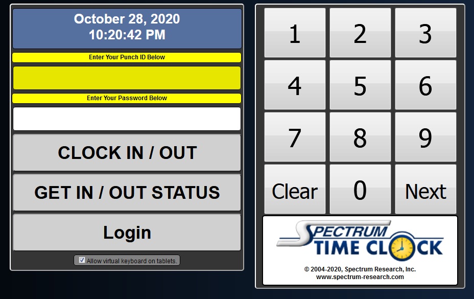 Spectrum TimeClock - Time Clock face